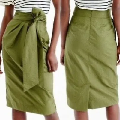 J CREW 4 P Moss Army Avocado Green Paper Bag Skirt Knee Length Tie Waist Pockets • $29.74