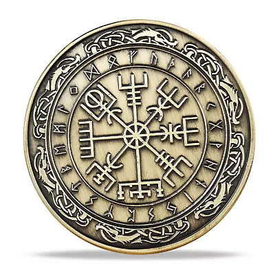 Viking Themed Challenge Coin Nordic Mythology Talisman Token Vegvisir • $12