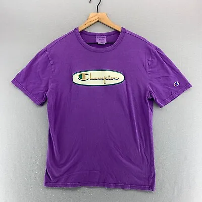 Vintage Champion T-Shirt Mens Medium Purple Emboridered • $9.07