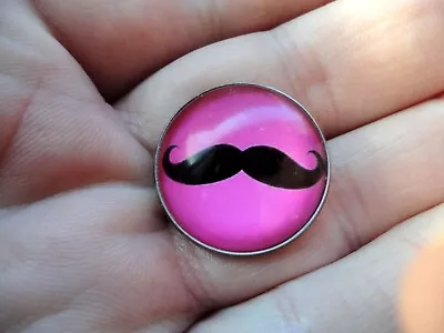 £3.99 • Buy Moustache Antique Style Domed Glass Pin Badge Brooch Black Pink Zps