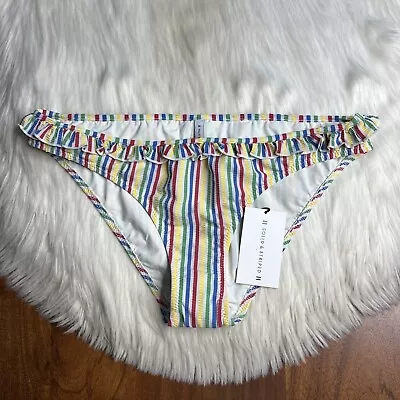Solid & Striped Womens Size Large Rainbow Stripe Milly Ruffle Bikini Swim Bottom • $14.95