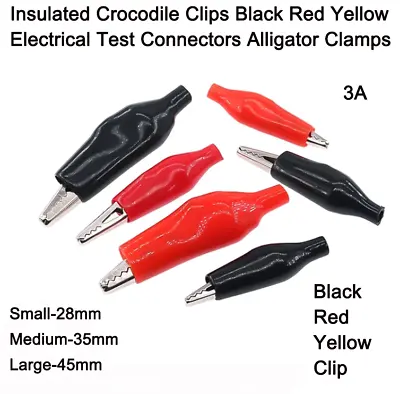 Insulated Crocodile Clips Black Red Yellow Electrical Test Connectors 3A S M L • £1.43