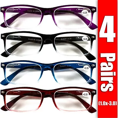 4 Pair Rectangular Spring Hinge Power Reading Reader Glasses For Mens Womens 1-3 • $12.49