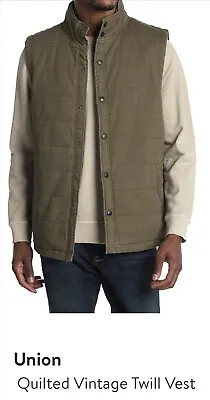 Union Quilted Vintage Twill Vest Cargo Green • $21.89