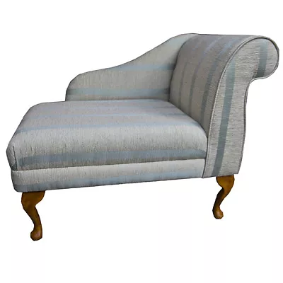 36  Small Chaise Longue Bench Seat Chair Duck Egg Striped Fabric Queen Anne • £325.28