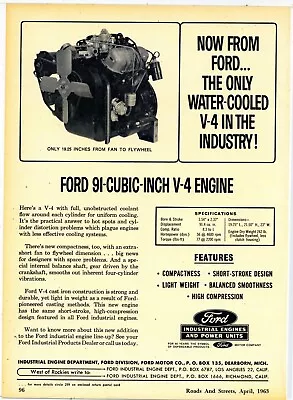 $16.88 • Buy 1963 Ford Industrial Engines & Power Units Ad: 91 Cu. Inch V4 Watercooled Engine
