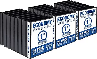 Economy 1 Inch 3 Ring Binder Made In The USA Round Ring Binder Black 24 Pack • $56.01