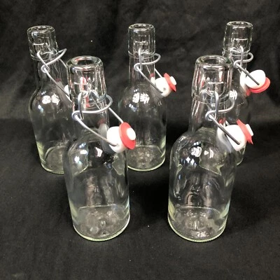 $10 • Buy (5) 8 Oz Glass Flip-Top Bottles Clear Kombucha Beer Brewing Bottles Swing Top