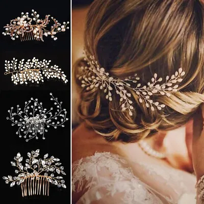 Bridal Flower Wedding Hair Comb Crystal Pearl Diamante Clip Slide Hairpiece Prom • £2.87