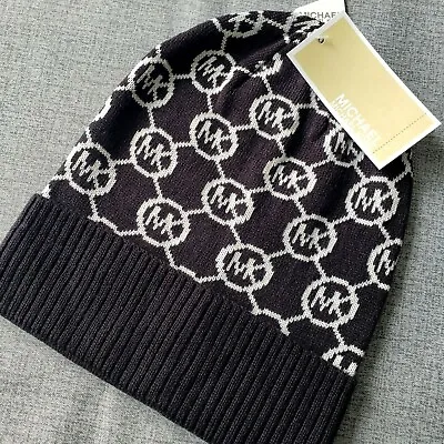 NWT Michael Kors SIGNATURE MK BEANIE Fall 2021 Collection BLACK WHT Womens OS • $19.91