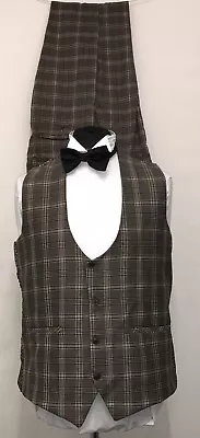 Ms3021 Men's 2pc Checked Brown Waistcoat & Trousers Chest 46 W38  L34 • £34.99