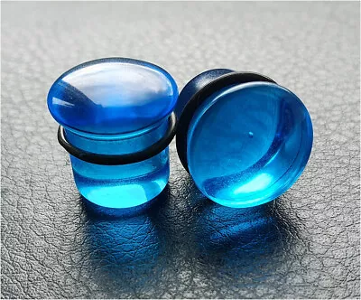 £5 • Buy Azure Blue Glass Ear Plugs Single Flare Transparent Stretchers Tunnels 6mm -16mm