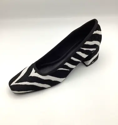 Next Womens Ladies Textile Black White Zebra Mid Heel Court Shoes Size UK 5 New • £34.99