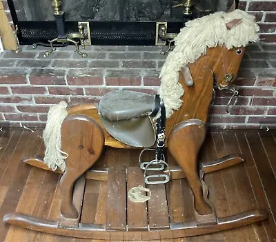 Antique Vintage Wooden Hand Made Rocking Horse Child Size Decorated • $350