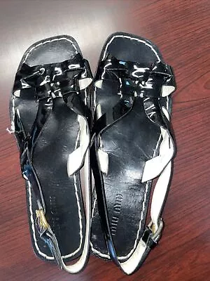 Miu Miu Black Patent Leather Slingback Flats EURO Sandals Slides EU37 ITALY NICE • $32