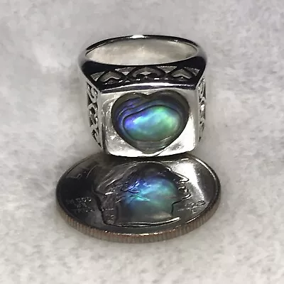 Size 6.75 Vintage 925 Sterling Silver Heart Abalone Ring • $99.99