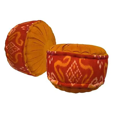 Yoga Meditation Pillow Zafu Floor Cushion Orange Bali Handwoven Ikat Kapok Fill • $77.76