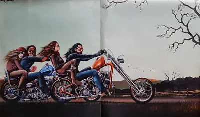 Vintage David Mann Motorcycle Poster Original Easy Rider - Biker Babes On Back • $8.99