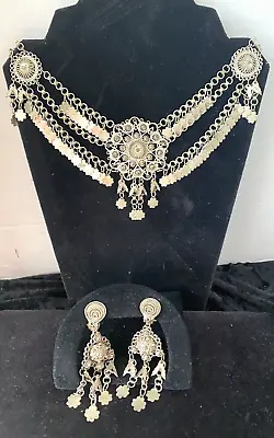 Rare Vintage Middle Eastern yemen nickel Silver Necklace And Clip Earrings • $250