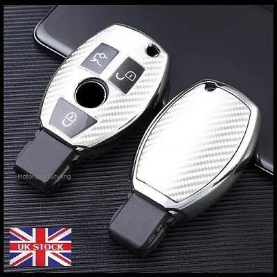 Silver Carbon Fibre Key Cover Case For Mercedes A B C E S G M V Class 2 3 T70cf* • £9.95