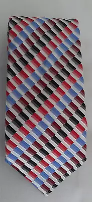 Van Buck Red Label Silk Tie. Geometric Stripes. Redburgundyblackgrey Silver. • £24.99