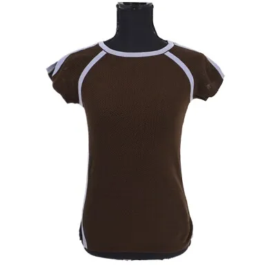 CHANEL 03P #38 CC Sport Line Short Sleeve Knit Tops Brown Cotton 15900 • £321.63