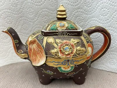 Vtg Elephant Teapot Japan Hand Painted Porcelain Moriage Gilded - Small Chip • $19.99