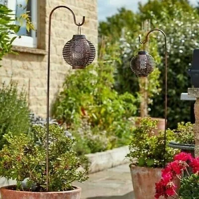 2 Pack Forli Hanging Lanterns With Hooks Solar Powered Decorative Garden Lights • £14.88