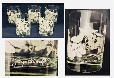 VINTAGE Georges Briard Whiskey Glasses 12 Oz. WHITE FLORAL Signed 5-Piece Set • $38.88