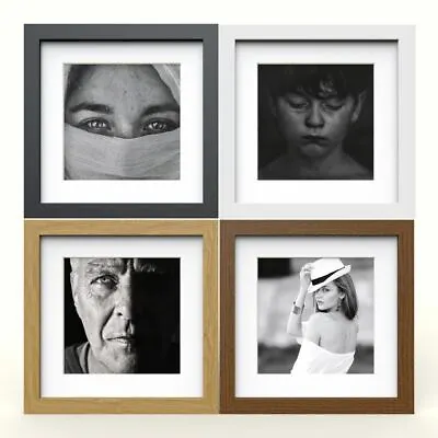 Square Photo Picture Frame With White Mounts Wood Effect Black White Oak Large • £5.38
