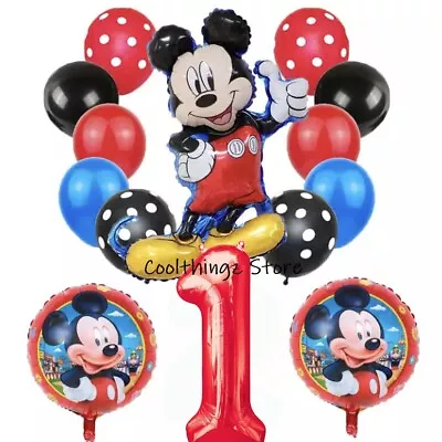 Mickey Mouse 1st Birthday Foil Balloons Party 14 Piece Set UK Seller Age 1 • £8.99