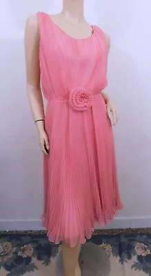 Vintage 1960s Elliette MCM Pink Accordion Pleat Chiffon Full Circle Dress M • $29.99