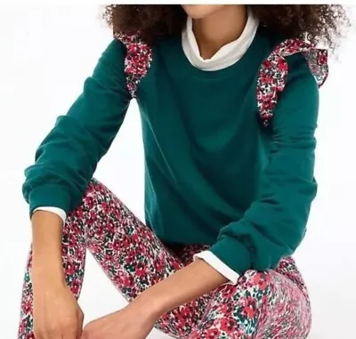 J Crew Women’s Floral Ruffle Sleeve Green  Sweatshirt Size XS M0475 • $27.75