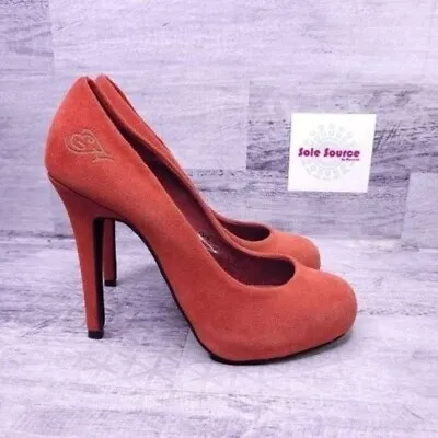 Ed Hardy Oiled Suede Stiletto Heeled Platform Pump Orange Women's Sz 7 • $39