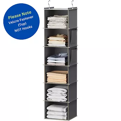 6 Tier Additional Storage Hanging Grey Foldable Wardrobe Shelf Closet Storage • £10.45