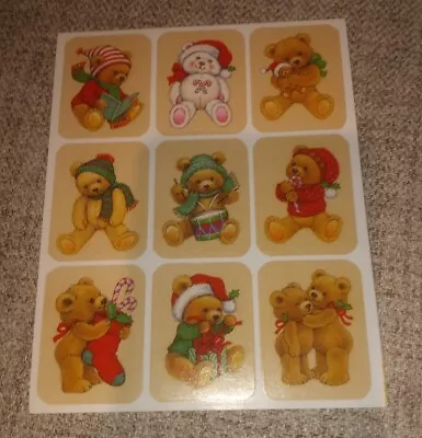 Vntg. Eureka Christmas Teddy Bear Sticker Sheet • $2