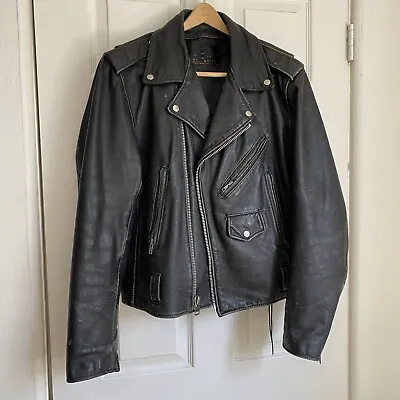 $100 • Buy Genuine Leather Motorcycle Jacket Vintage Biker Punk Made In Korea