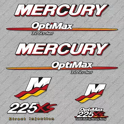 Mercury Racing 225XS Optimax 3.2 Stroker 2006-2012 Outboard Engine Decals Set • $64.79