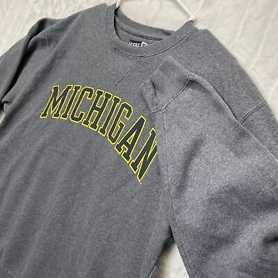 Michigan Spellout Crewneck College Gray Sweatshirt Big Cotton Men’s Size L NCAA • $18