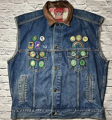 Marlboro Country Store Denim Vest Mens XL Blue Biker Patches & Paint Back • $58.50