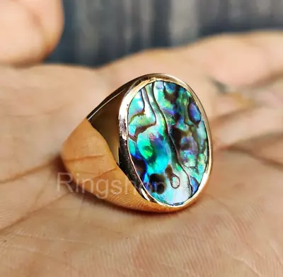 Mens Signet Abalone Shell Ring 925 Solid Silver Handmade Jewelry Gemstone Ring • $49.68