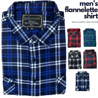 Men's Flannelette Long Sleeve Shirt 100% Cotton Authentic Flannel - Half Placket • $79