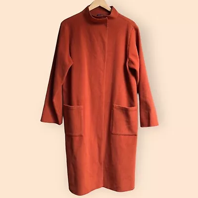 Vintage 90s Eileen Fisher NWT Wool Long Trench Coat Rusty Orange Elegant Women S • $110.99