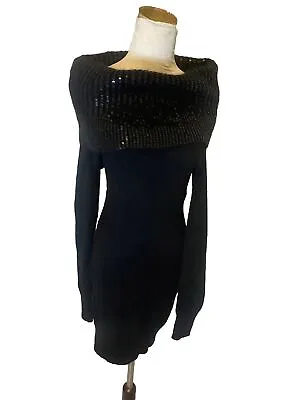 Moda International Black Sweater Dress S Rabbit Fur • $35