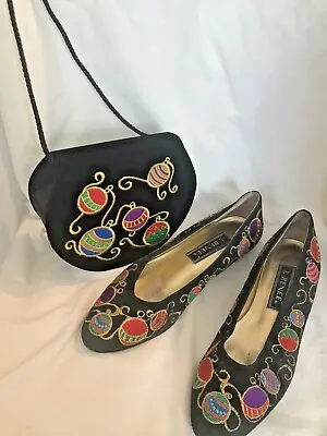 $49.99 • Buy 90s Set Of Vintage Holiday Embroidered Ornaments Purse AND Womens' Shoes 8.5 M