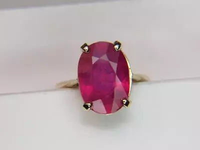 7.35ct Stunning Pink Red Lab Created Ruby Solitare 14kt Yellow Gold Ring Sz 4.5 • $399.99