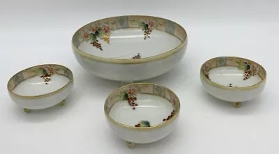 VINTAGE Hand Painted T S Nippon Floral  Footed 4 Piece Berry / Nut Bowl Set • $31.49