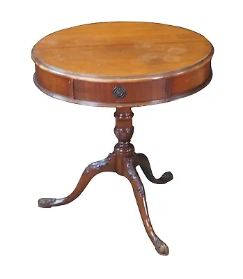 Antique English Georgian Style Mahogany Round Pedestal Drum Side Table Drawer • $612