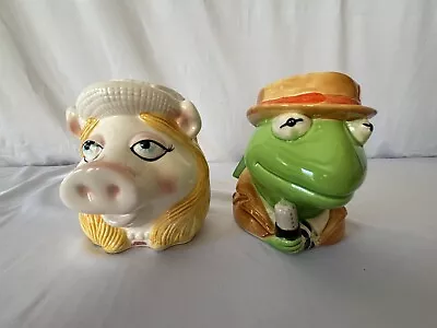 Vintage Kermit The Frog & Miss Piggy Henson Sigma Ceramic Muppet News Cups Mugs  • $15.99