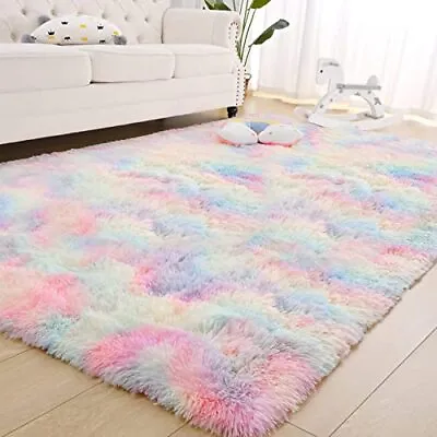 $36.14 • Buy Rainbow Fluffy Rugs For Girls Bedroom, Room Decor, Pastel Area Rug